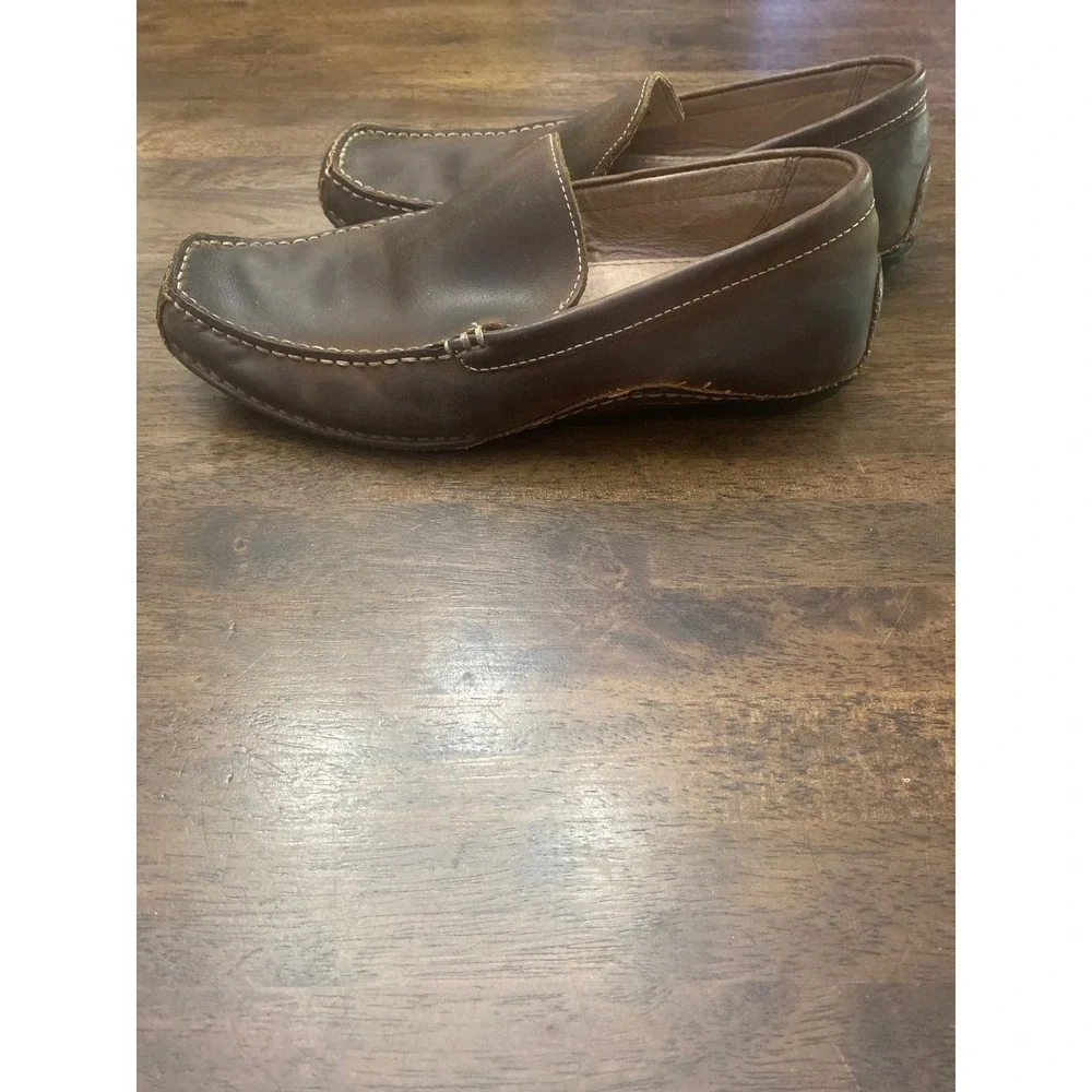SM New York Mens Brown Leather Loafers Driver Shoes Square Toe Slip On Sz 10.5